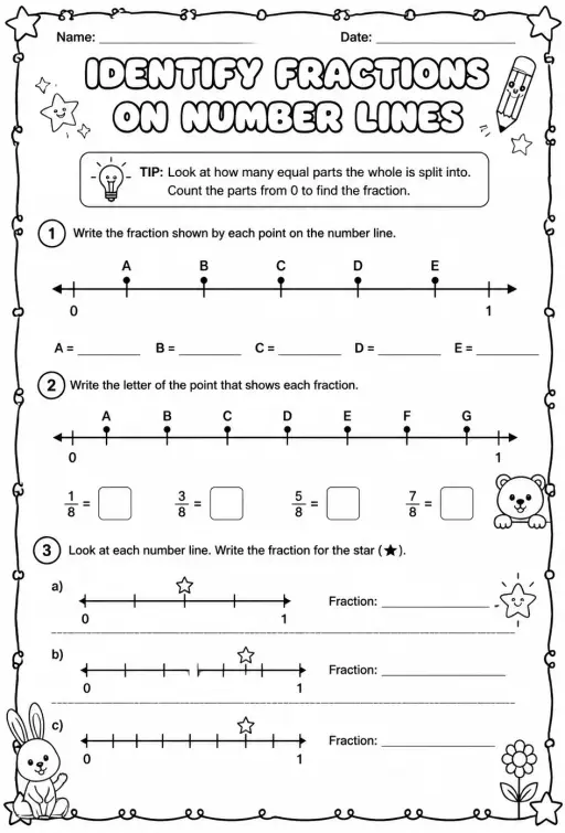 Identify fractions on number lines