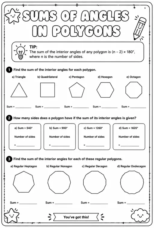 Sums of angles in polygons