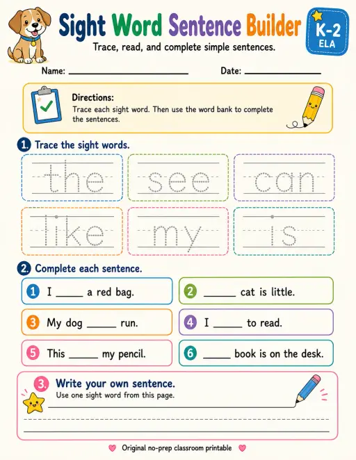 Sight Word Sentence Builder
