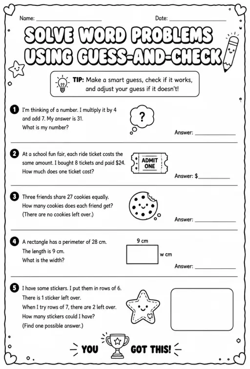 Solve word problems using guess-and-check