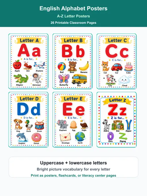 English Alphabet Posters A-Z Letter Posters