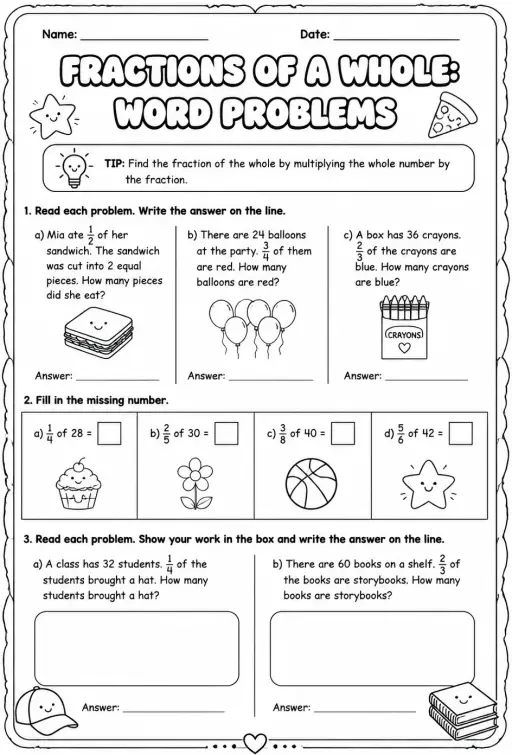 Fractions of a whole: word problems