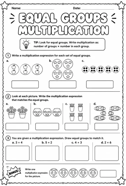 Identify multiplication expressions for equal groups