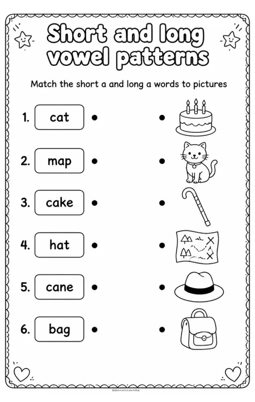 Match the short a and long a words to pictures