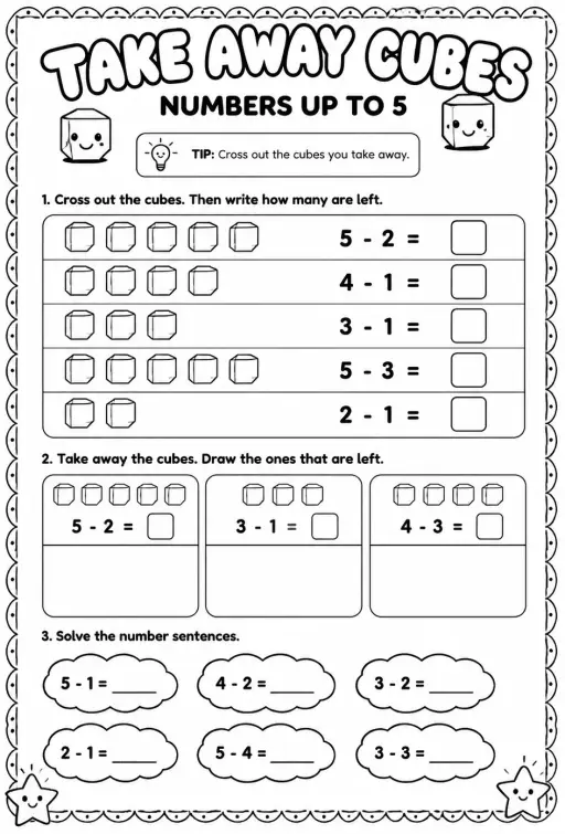 Take away cubes - numbers up to 5