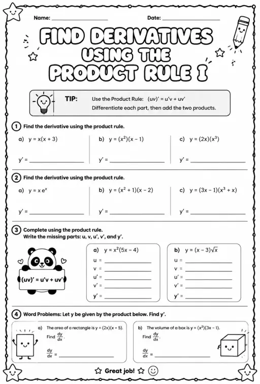 Find derivatives using the product rule I