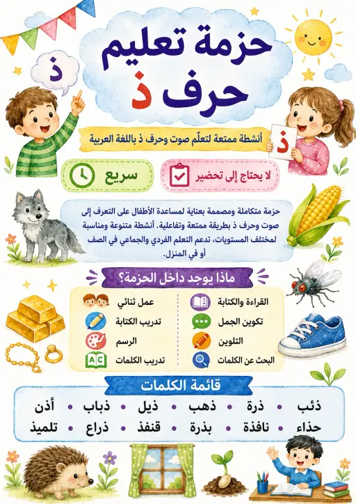 Arabic Letter Dhaal Phonics Worksheets Pack