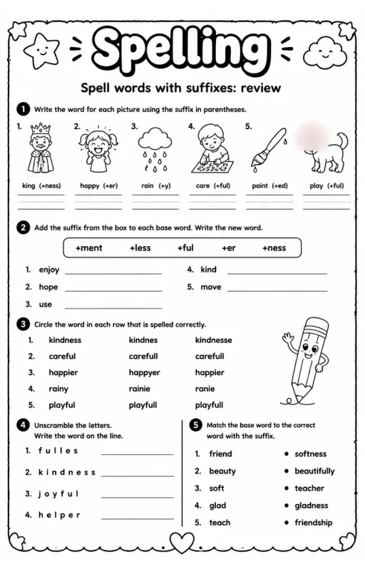 Spell words with suffixes: review