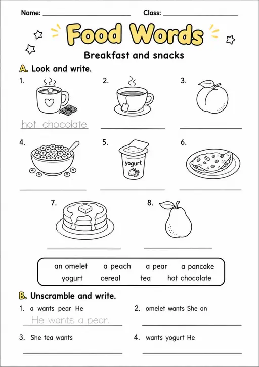Food Words | Grades 2-3 Vocabulary Worksheet