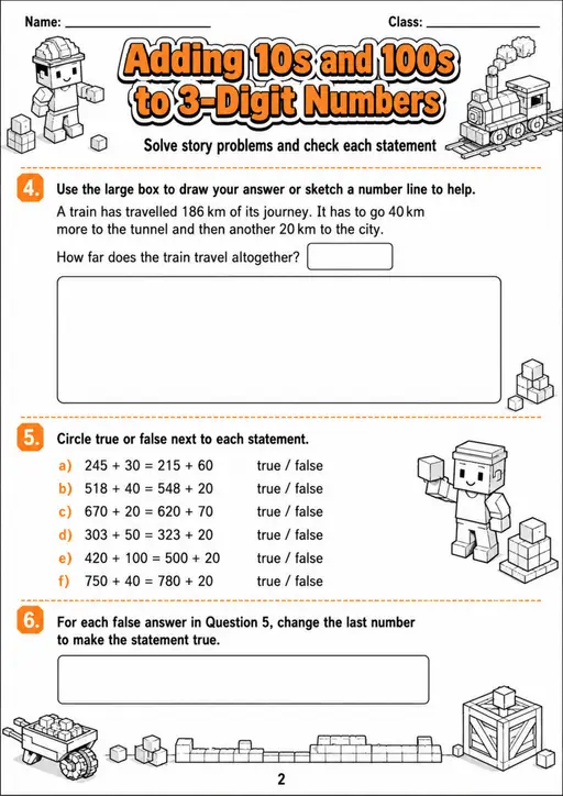 Adding 10s and 100s to 3-Digit Numbers - Grade 3 Math Worksheet - grade 3 Calculations and multi-step problem solving