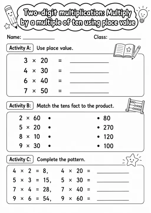 Grade 3 Two-digit Multiplication Math Worksheet Pack