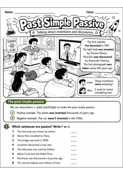 Past Simple Passive | Grade 5 Grammar Worksheet