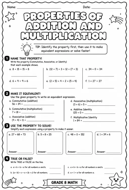 Properties of addition and multiplication