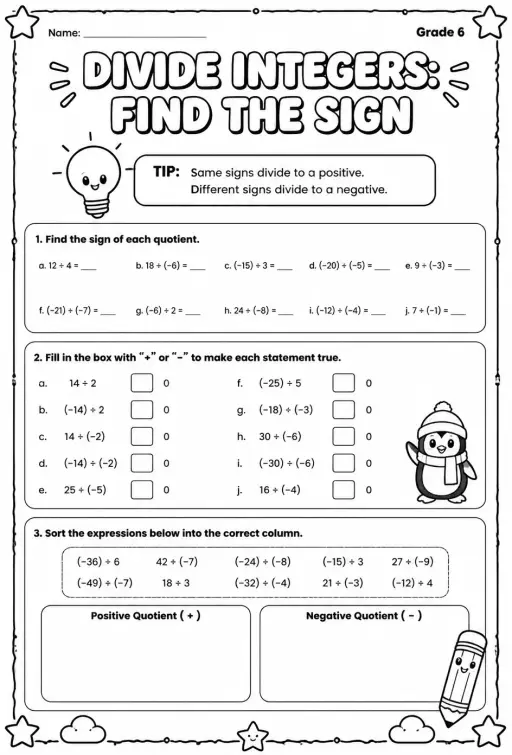 Divide integers: find the sign