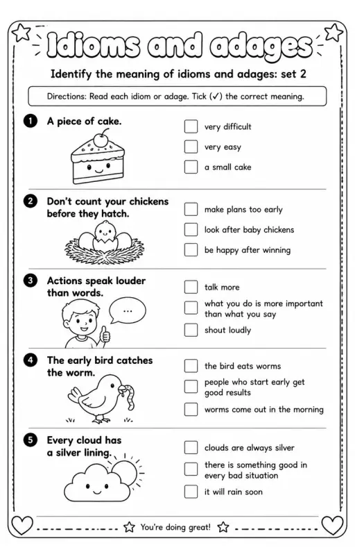 Identify the meaning of idioms and adages: set 2