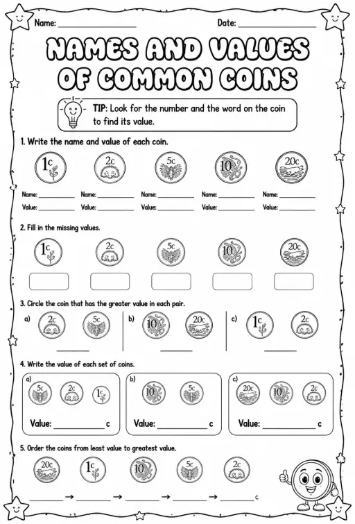 Names and values of common coins