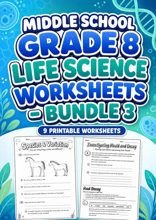 Middle School Grade 8 Life Science Worksheets - Pack 3