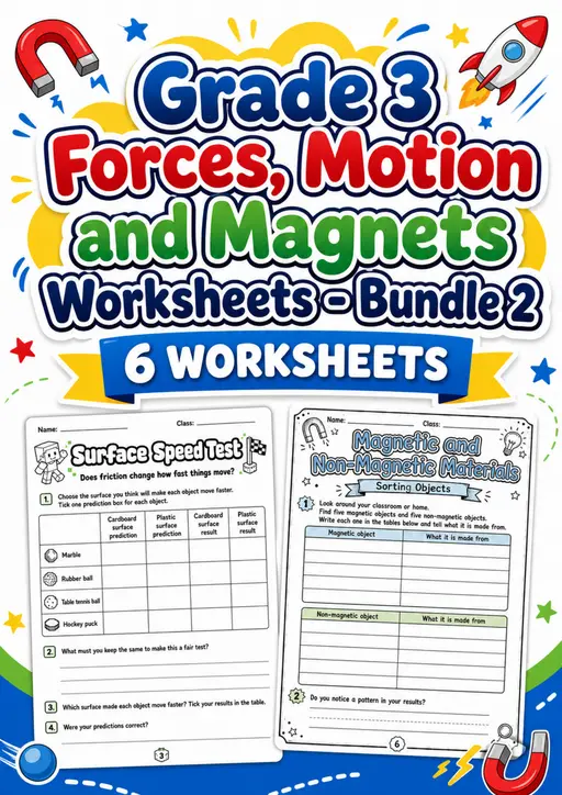 Grade 3 Forces, Motion and Magnets Worksheets - Pack 2