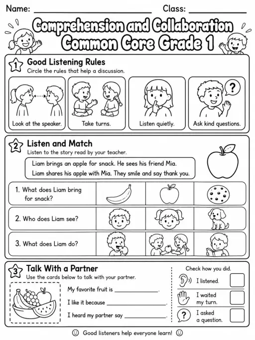 Comprehension and Collaboration Common Core Grade 1