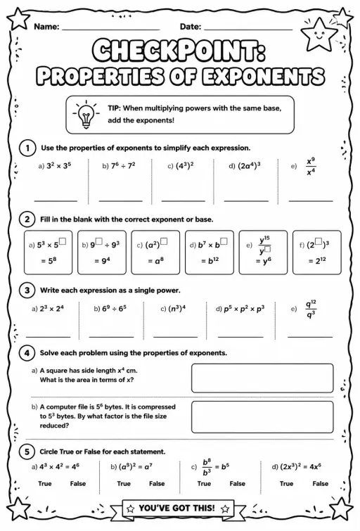 Checkpoint: Properties of exponents