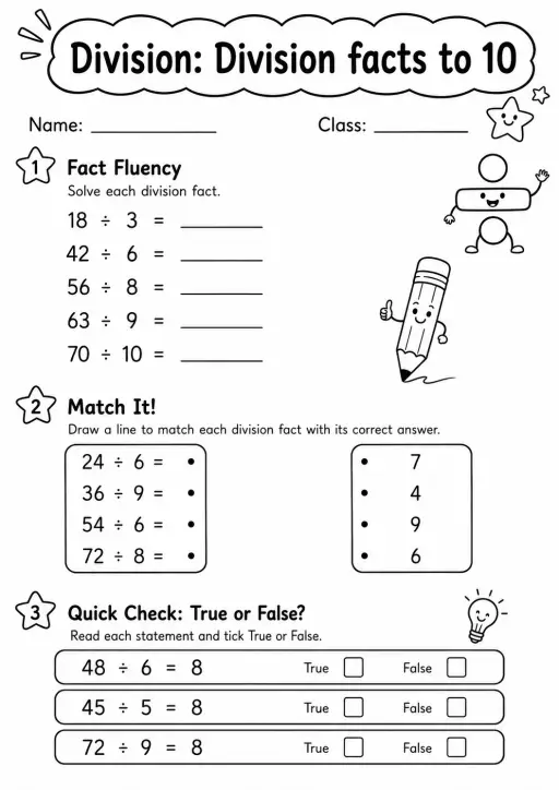 Grade 4 Division Math Worksheet Pack