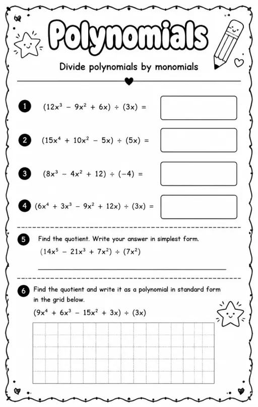 Divide polynomials by monomials