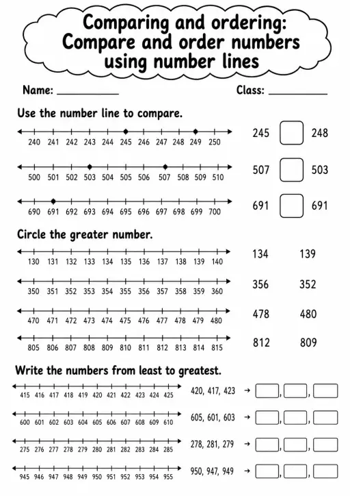 Grade 3 Comparing And Ordering Math Worksheet Pack