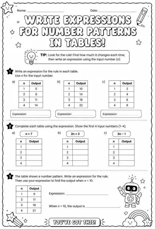 Write expressions for number patterns in tables