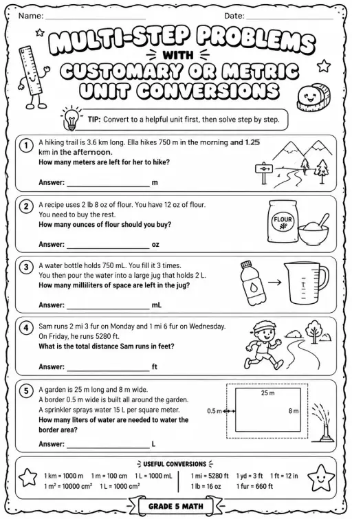 Multi-step problems with customary or metric unit conversions