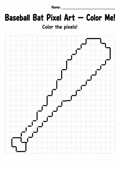 Baseball Bat Pixel Art Coloring Page