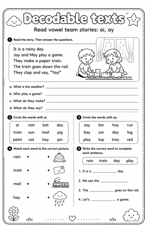 Read vowel team stories: ai, ay