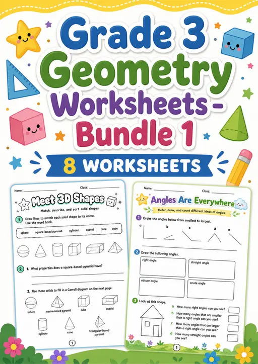Grade 3 Geometry Worksheets - Pack 1