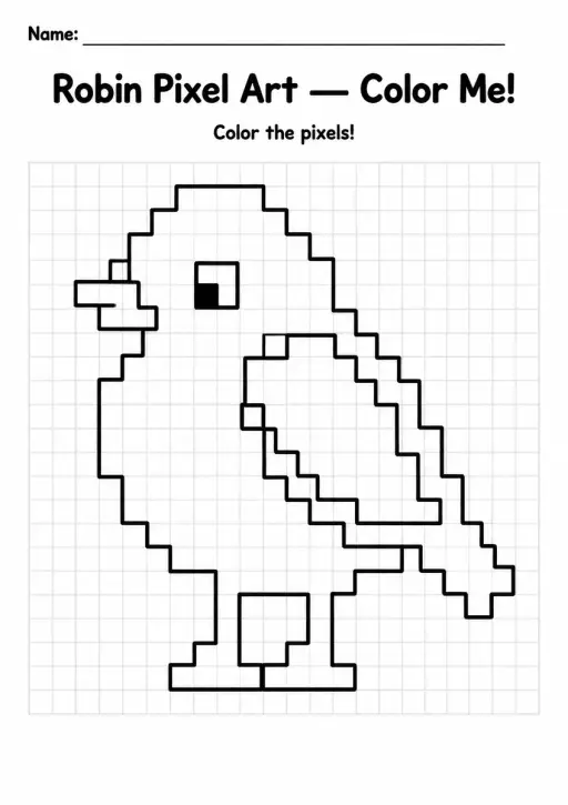 Robin Pixel Art Coloring Page