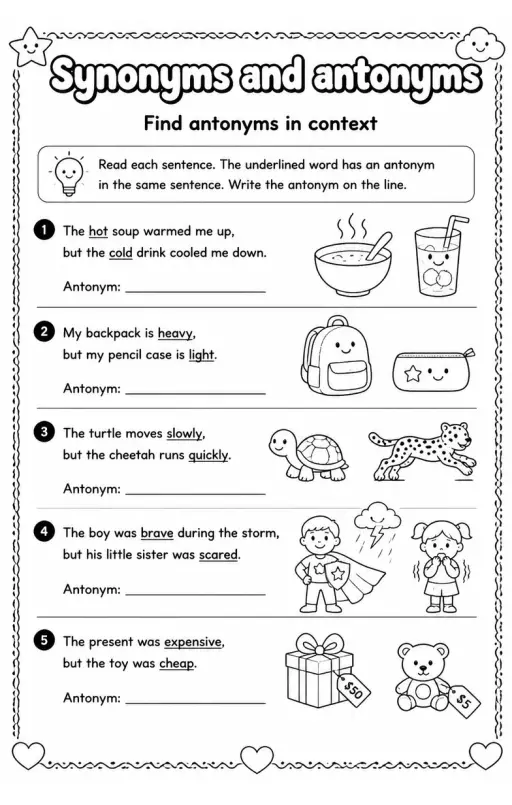 Find antonyms in context