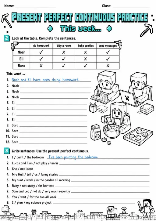 Present Perfect Continuous Practice | Grades 5-6 Grammar Worksheet