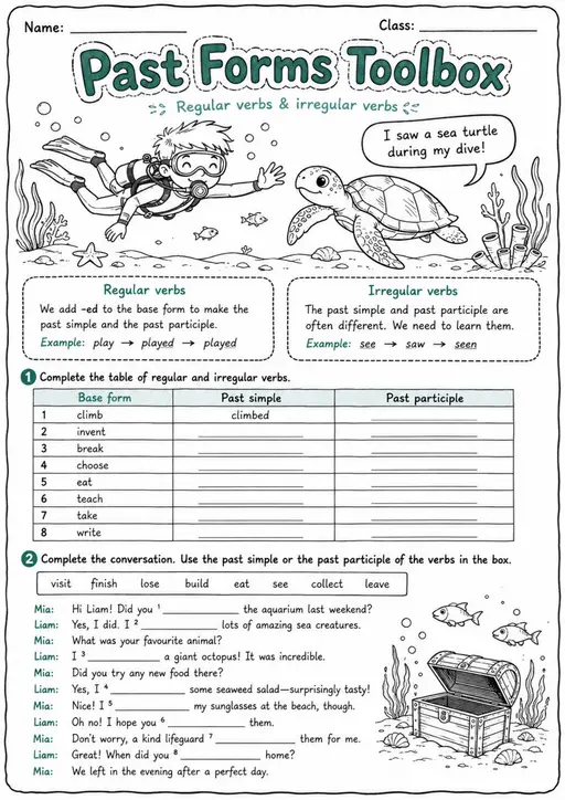 Past Forms Toolbox | Grades 5-6 Grammar Worksheet