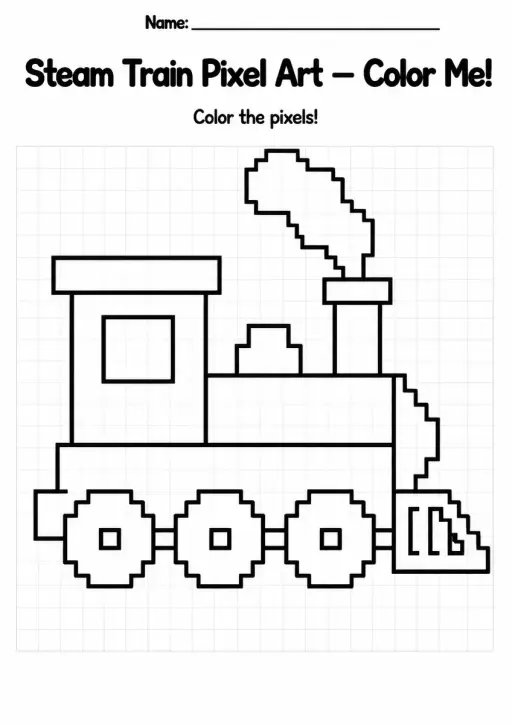 Steam Train Pixel Art Coloring Page