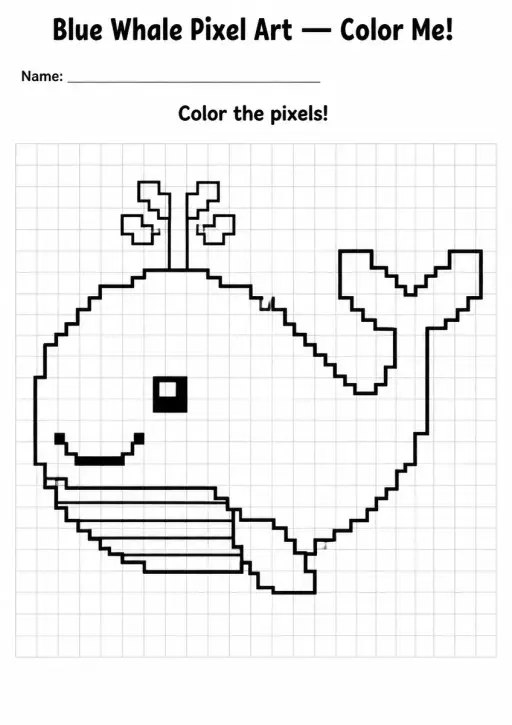 Blue Whale Pixel Art Coloring Page