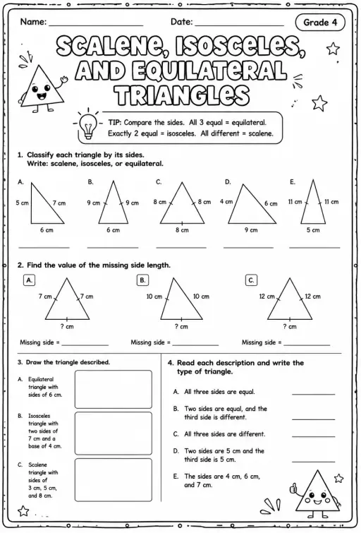 Scalene, isosceles, and equilateral triangles