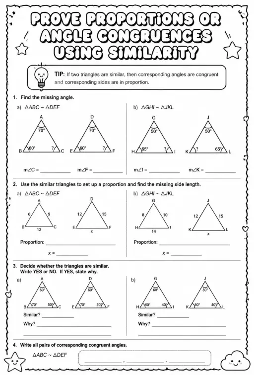 Prove proportions or angle congruences using similarity