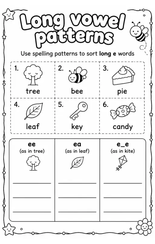 Use spelling patterns to sort long e words