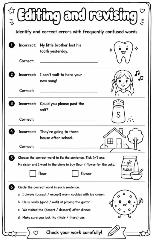 Identify and correct errors with frequently confused words