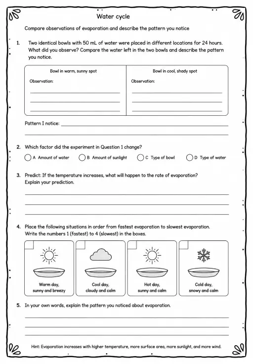 Compare observations of evaporation and describe the pattern you notice