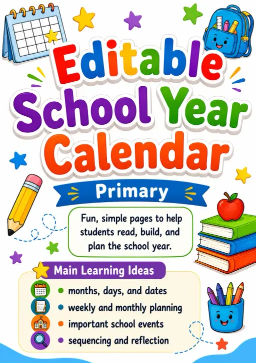 Editable School Year Calendar Worksheet Pack