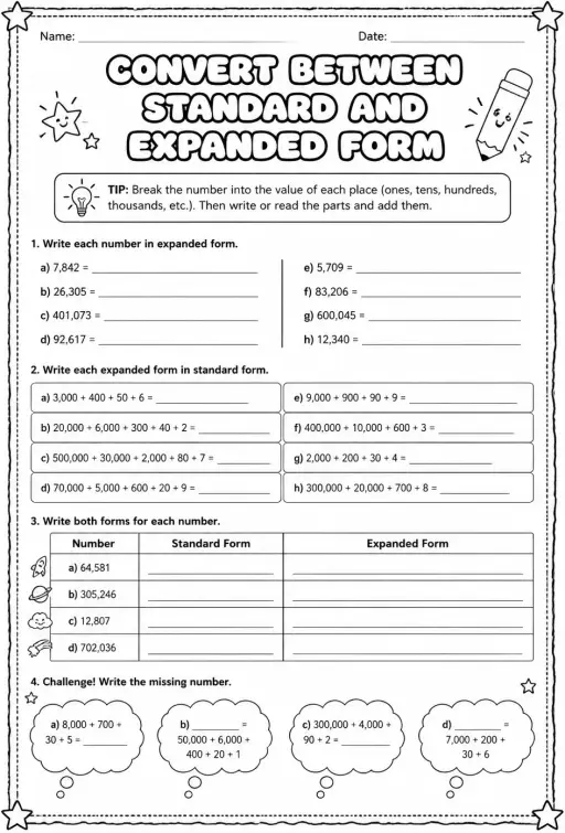 Convert between standard and expanded form