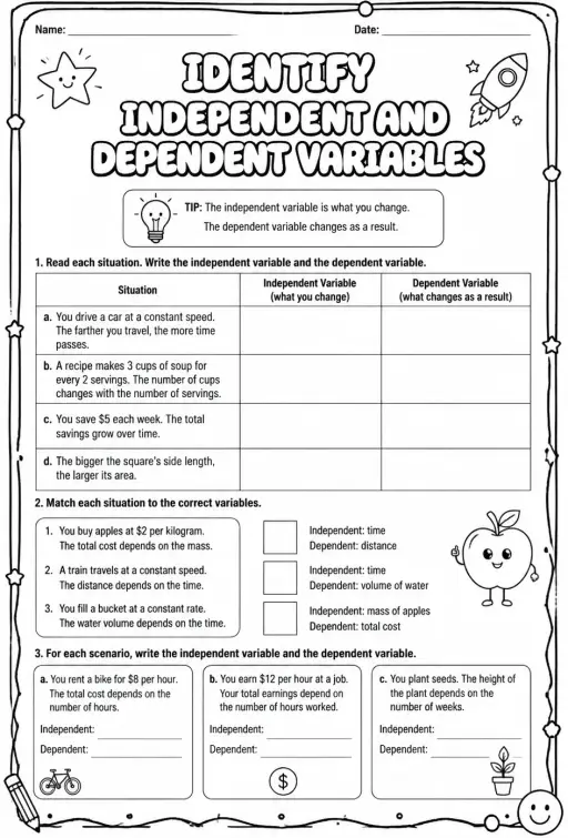 Identify independent and dependent variables