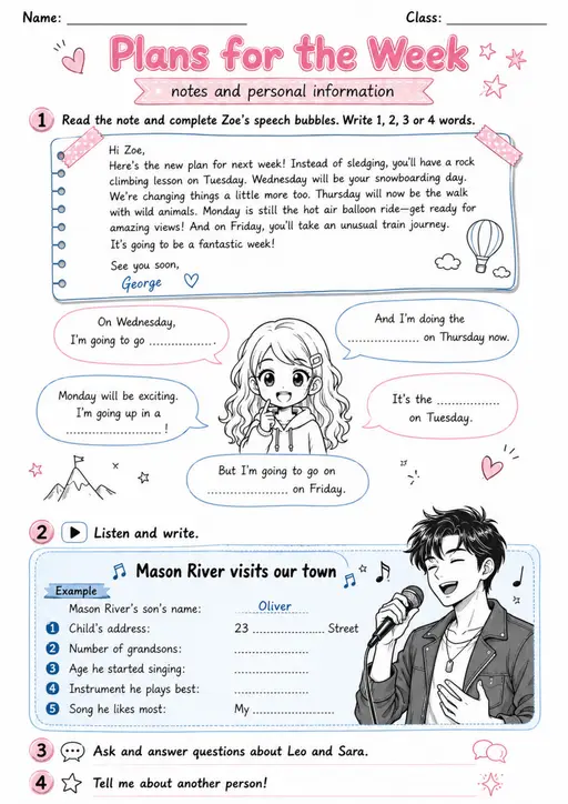 Cambridge Flyers - Plans for the Week | Free Worksheet
