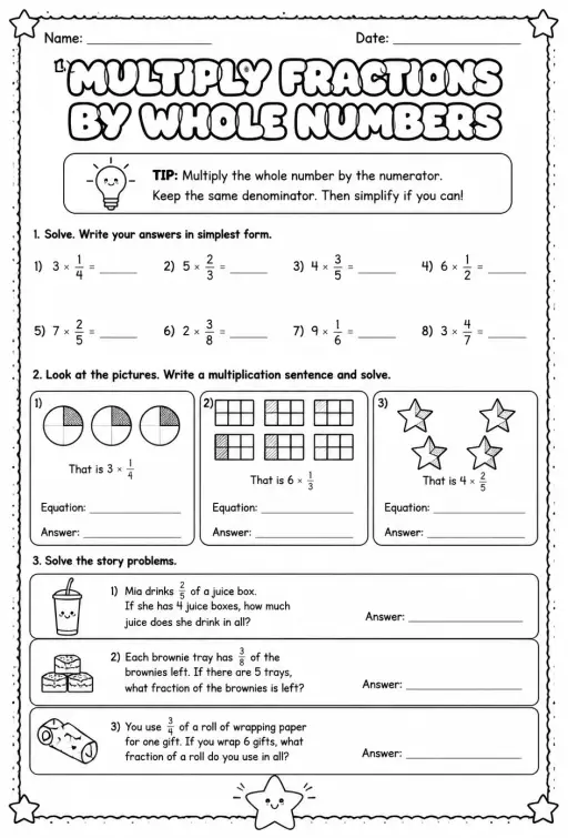 Multiply fractions by whole numbers