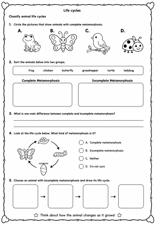 Classify animal life cycles