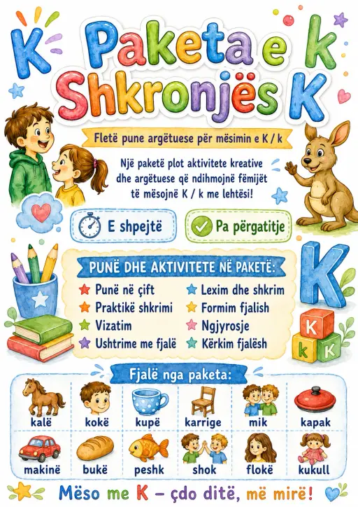 Albanian Letter K Phonics Worksheets Pack